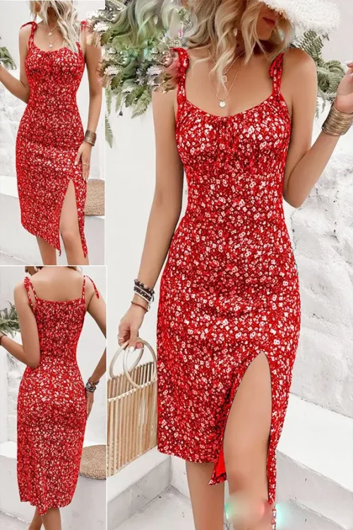 Floral Sleeveless Dress with Slit