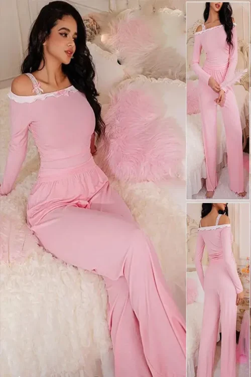 Elegant Pink Long Sleeve Lounge Set