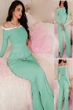 Elegant Pink Long Sleeve Lounge Set