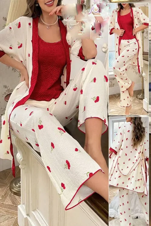 Cherry Print Short Sleeve Pajama Set