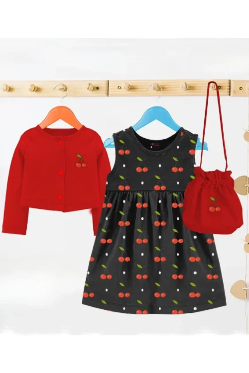 Kids Cherry Pattern Long Sleeve Dress - Image 4