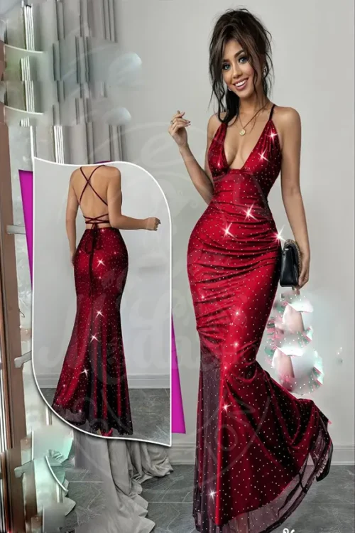 Elegant Sleeveless Sparkling Red Gown