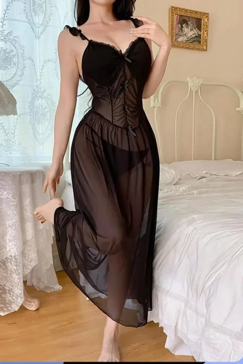 Elegant Sheer Black Sleeveless Dress