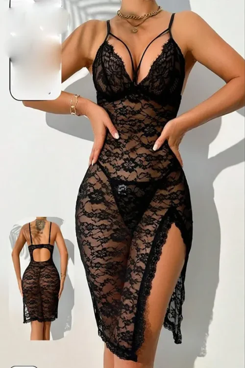 Elegant Black Lace Sleeveless Dress