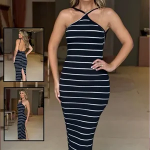 Striped Halter Sleeve Dress