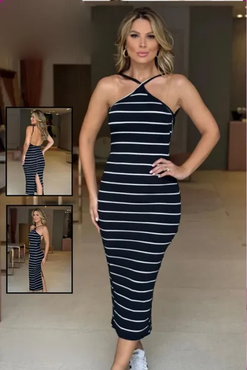 Striped Halter Sleeve Dress