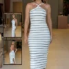 Striped Halter Sleeve Dress