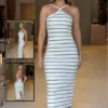 Striped Halter Sleeve Dress - Image 4