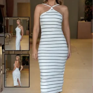 Striped Halter Sleeve Dress
