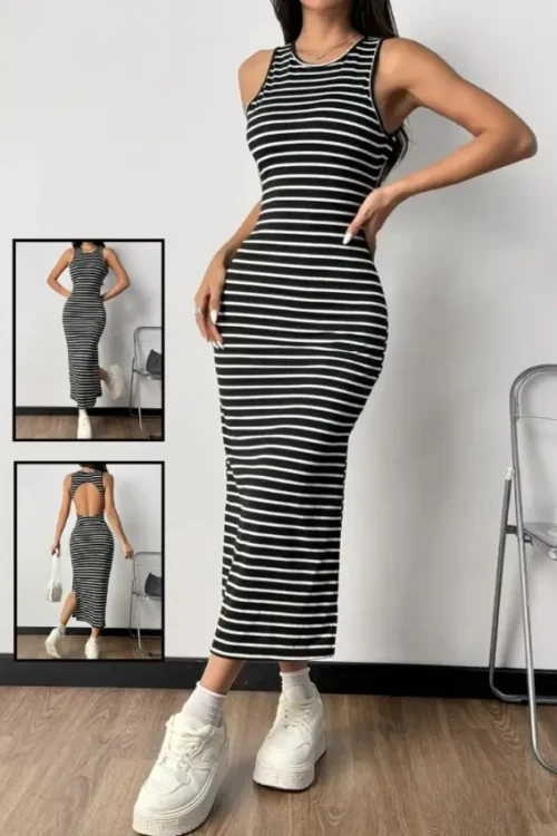 Striped Sleeveless Maxi Dress