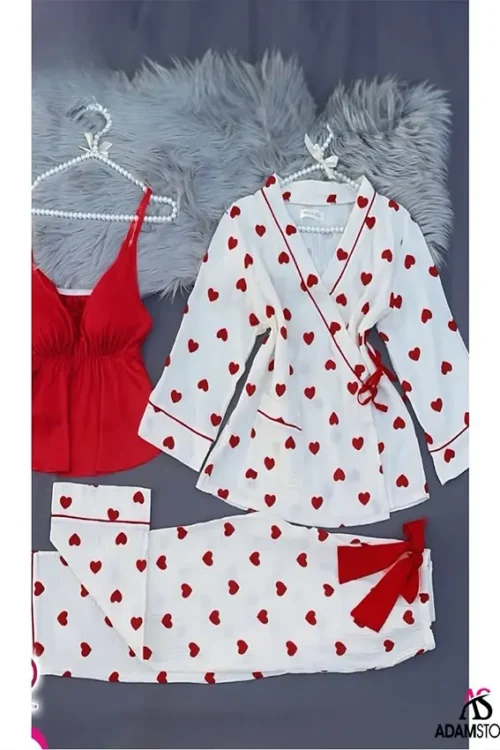 Heart Pattern Long Sleeve Pajama Set