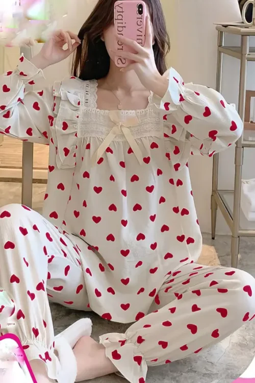 Heart Pattern Long Sleeve Pajama Set