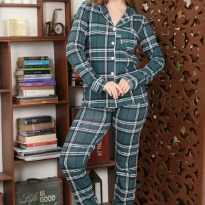 Stylish Green Plaid Pajama Set