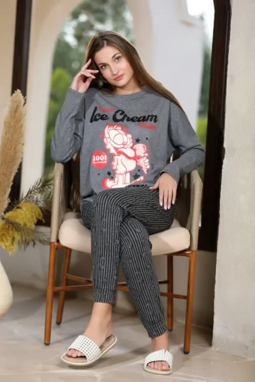 Graphic Pajama Set with Long Sleeves - Image 3