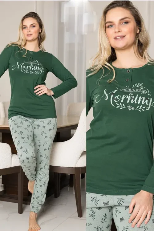 Green Leafy Long Sleeve Pajama Set