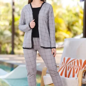 Checked Long Sleeve Pants Set