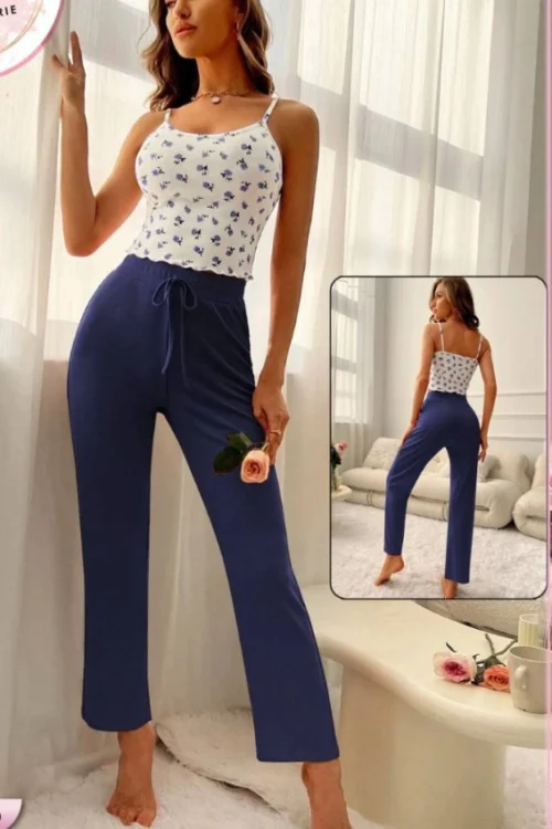 Floral Pattern Sleeveless Camisole & Pants