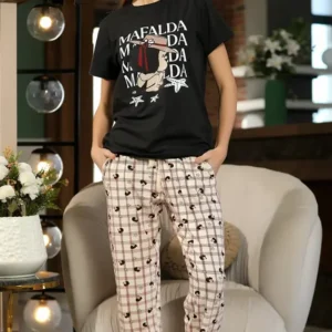 Graphic Tee and Checkered Pants Set