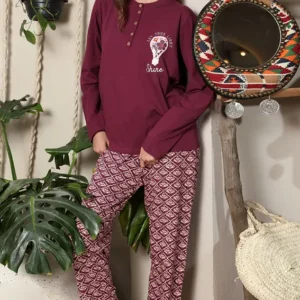 Stylish Long Sleeve Patterned Pajamas