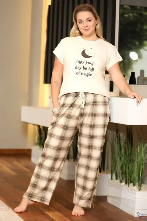 Plaid Lounge Set with Cap Sleeves