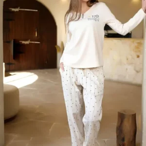 Cozy Long Sleeve Polka Dot Pajama Set