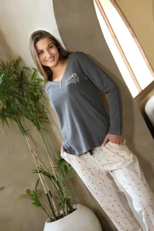 Cozy Long Sleeve Polka Dot Pajama Set - Image 2
