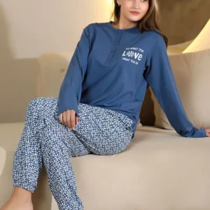 Blue Patterned Pajama Set