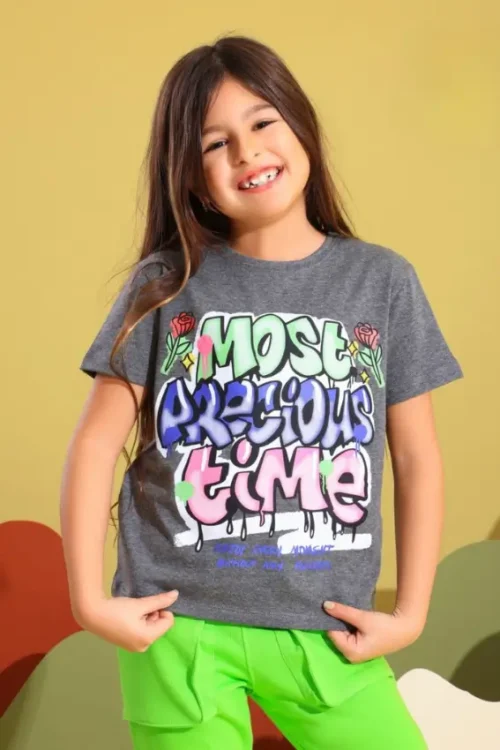 Colorful Graphic Tee and Neon Pants Set - Image 2