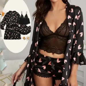 Heart Print Short Sleeve Pajama Set