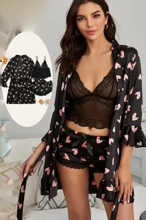 Heart Print Short Sleeve Pajama Set