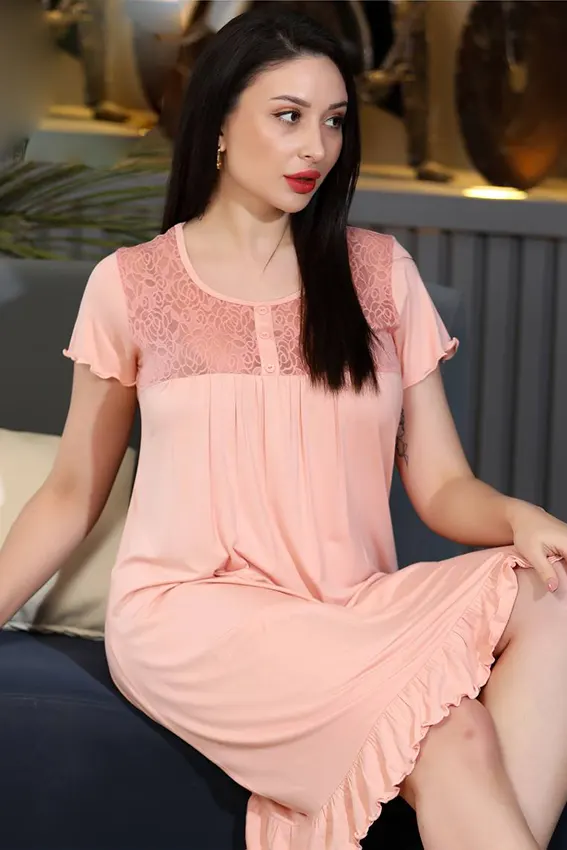 Elegant Lace Short Sleeve Nightgown