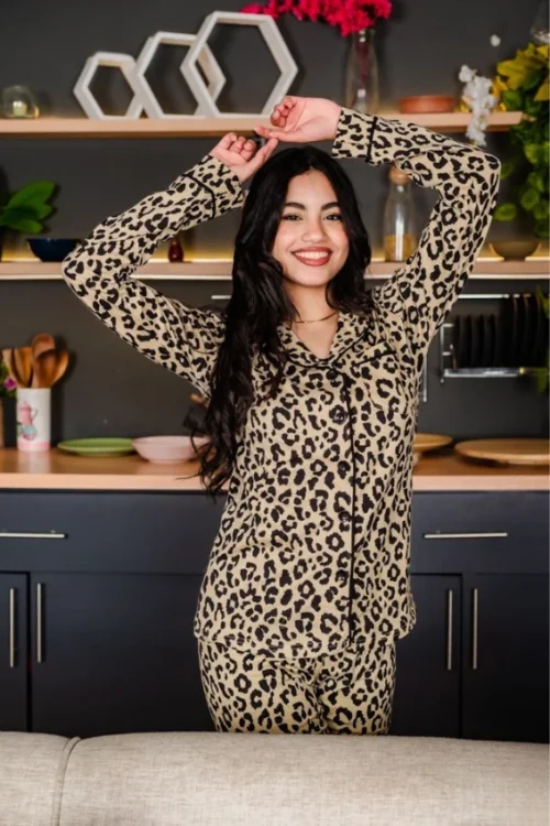Leopard Print Long Sleeve Pajama Set - Image 3