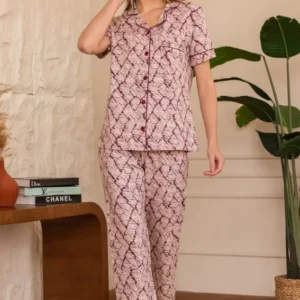 Leaf Print Short Sleeve Pajama Set