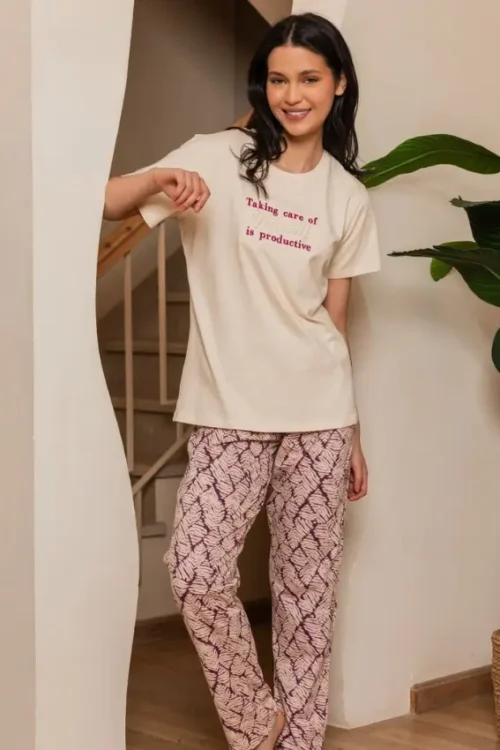 Graphic Tee with Relaxed Patterned Pants - Image 2