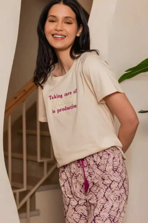 Graphic Tee with Relaxed Patterned Pants - Image 3
