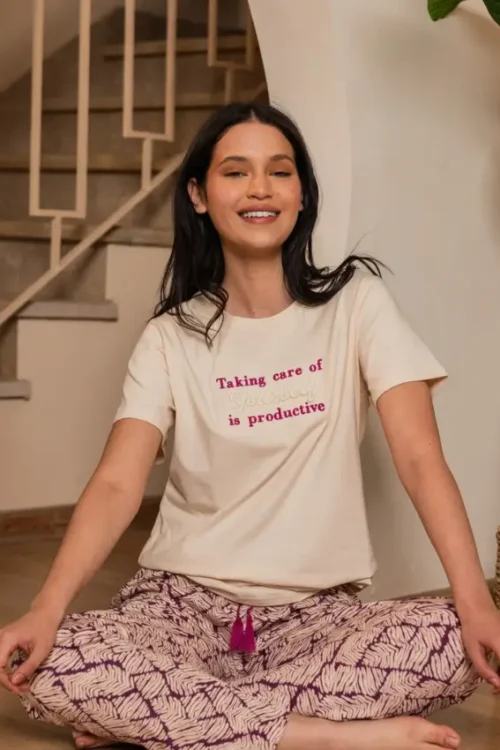 Graphic Tee with Relaxed Patterned Pants