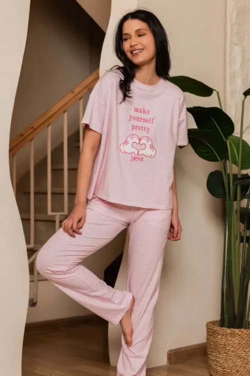 Striped Short Sleeve Pajama Set