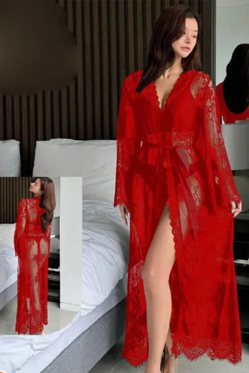 Elegant Lace Long-Sleeve Robe - Image 2