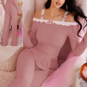 Elegant Pink Long Sleeve Lounge Set