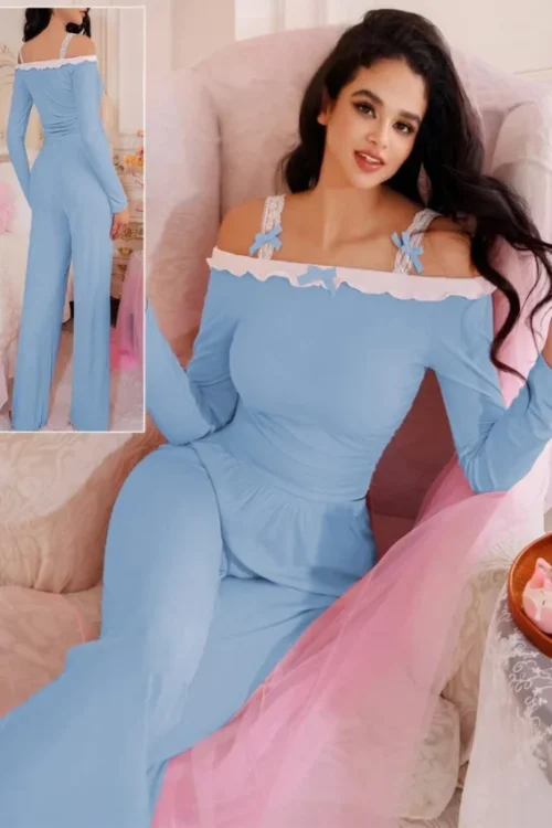 Elegant Pink Long Sleeve Lounge Set - Image 4