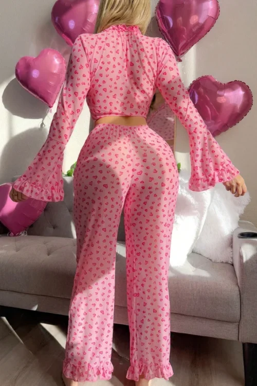 Pink Heart Pattern Flared Sleeve Set - Image 4