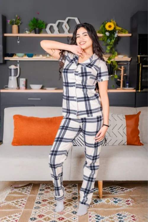 Stylish Plaid Short Sleeve Pajama Set