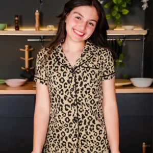 Leopard Print Short Sleeve Pajama Set