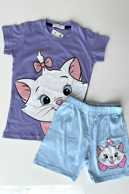 Cute Cat Print Tee and Shorts Set