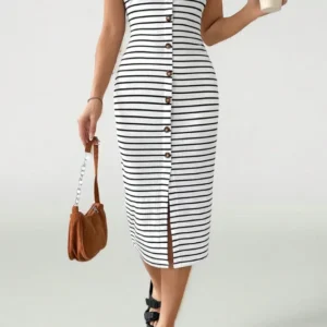Striped Sleeveless Button-Up Dress