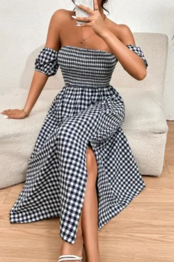 Gingham Off-Shoulder Midi Dress
