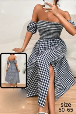 Gingham Off-Shoulder Midi Dress