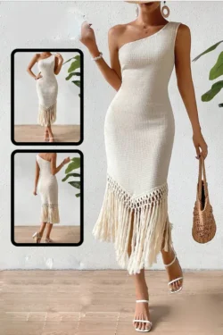 Elegant One-Shoulder Fringe Dress