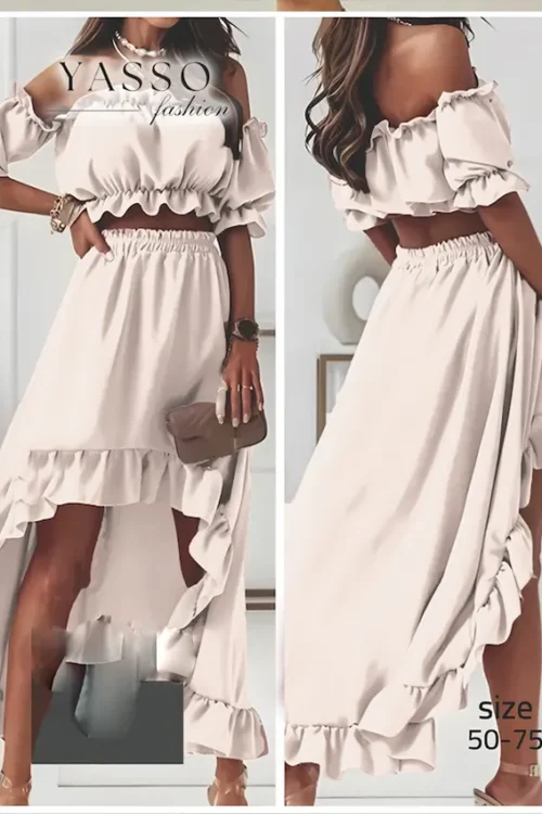 Off-Shoulder Ruffle Crop Top Set