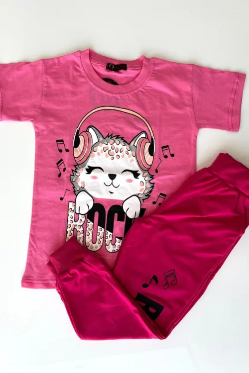 Stylish Pink Rock Print Outfit - Image 3